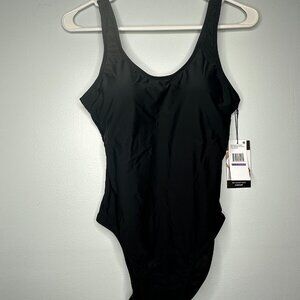 Nicole Miller Studio Black Scoop Neck one-piece Swimsuit Size S